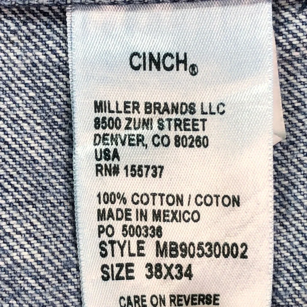 Cinch Mens Jeans 38X34 Blue Medium Wash Western Rodeo Label Relaxed Workwear